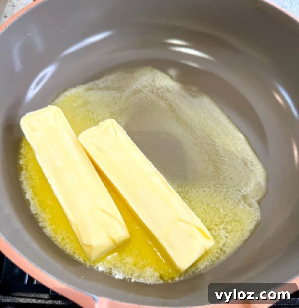 melted butter in a skillet