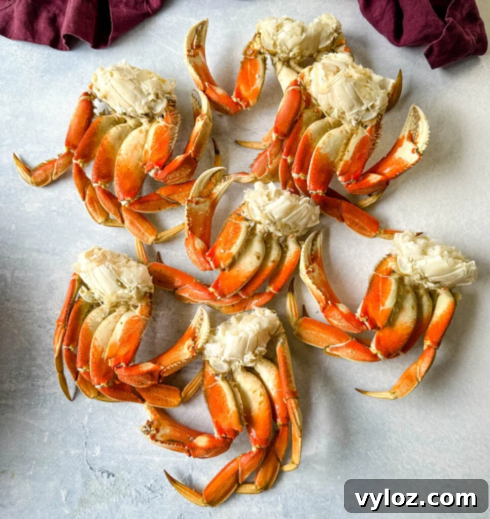 Sweet Dungeness Crab Legs 3 Dungeness crab legs on a flat surface