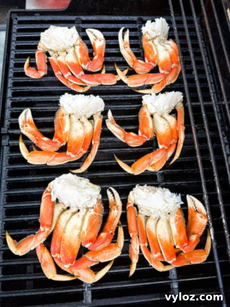 Sweet Dungeness Crab Legs 8 Dungeness crab legs on a grill