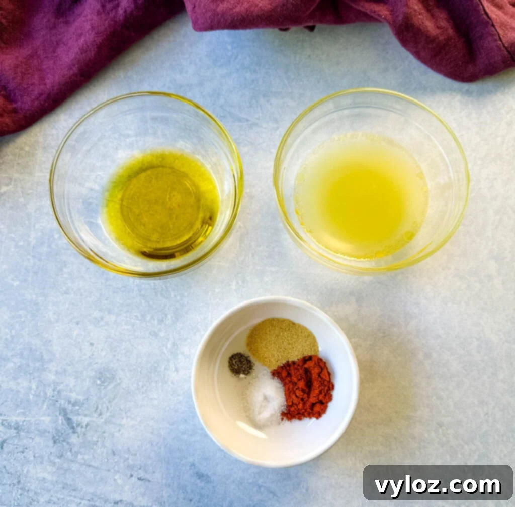 Chargrilled Citrus Scallops 3 olive oil, lemon juice, and spices in separate bowls