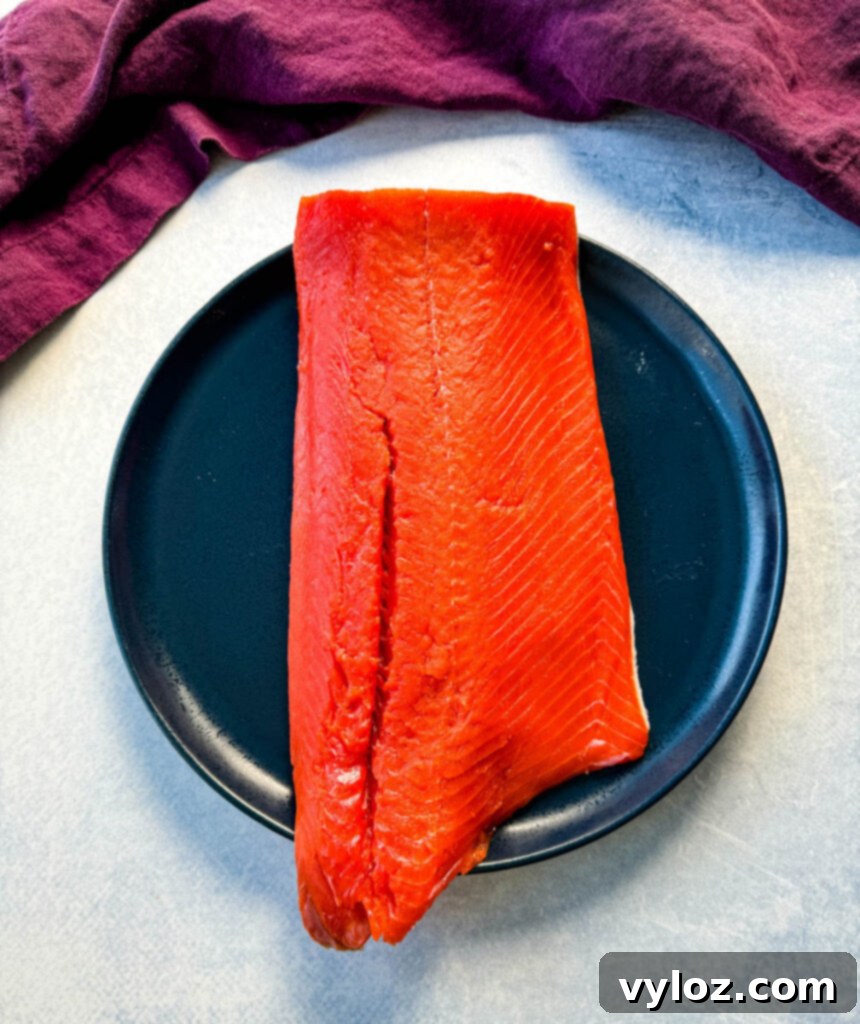 raw salmon a blue plate