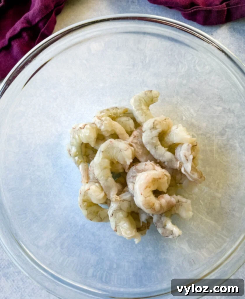 raw shrimp in a glass bowl