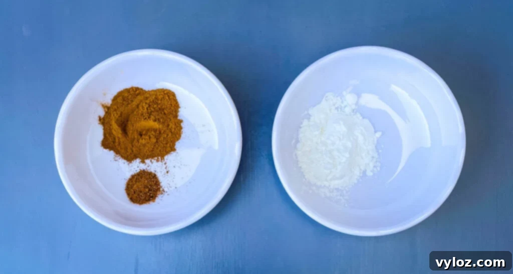 Golden Air Fryer Dessert Empanadas 3 ground cinnamon, nutmeg, and cornstarch i separate small white bowls