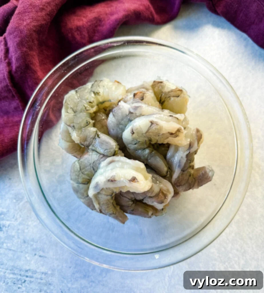 raw shrimp in a glass bowl