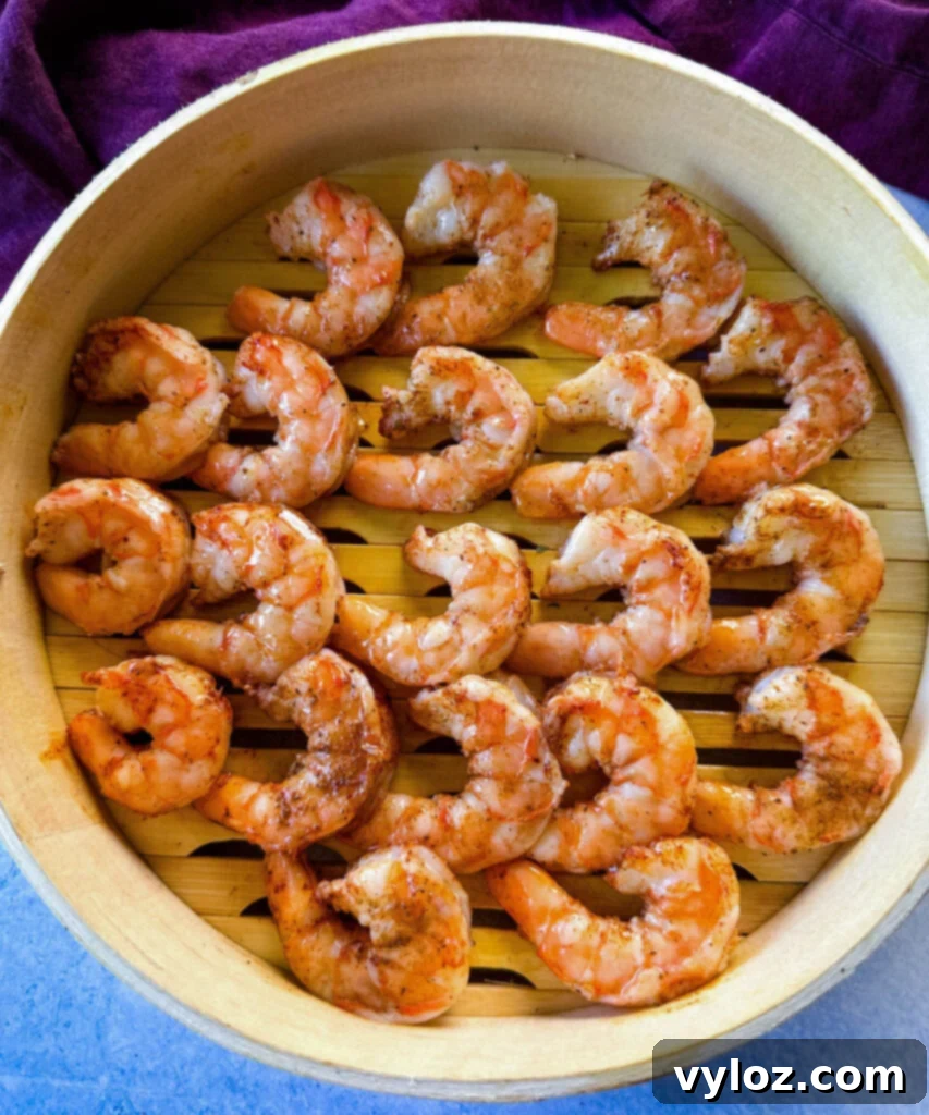 steamed shrimp in a steaming basket
