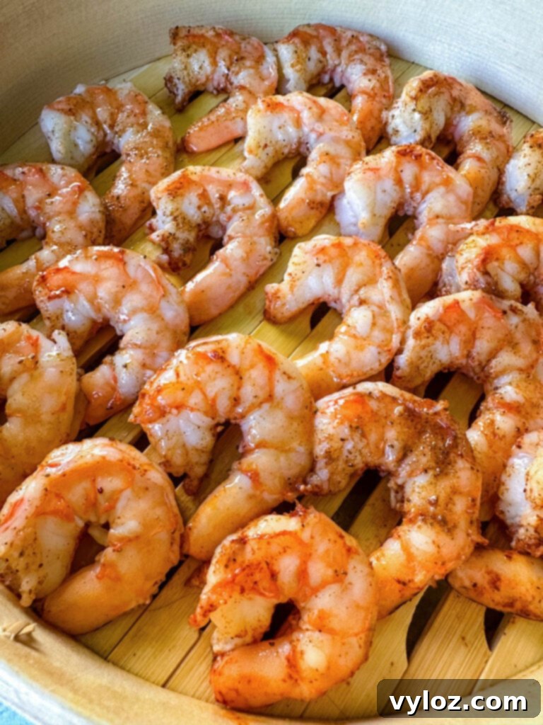 steamed shrimp in a steaming basket