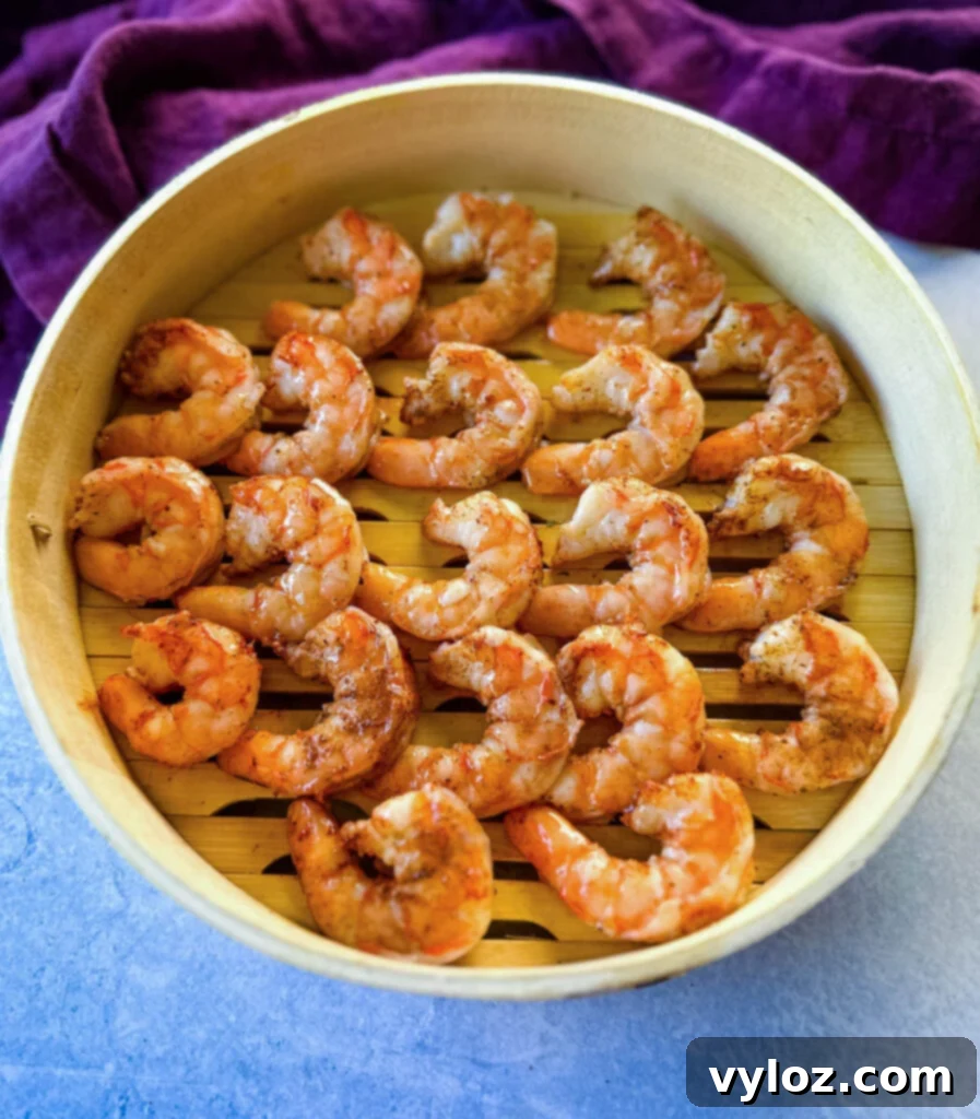 steamed shrimp in a steaming basket