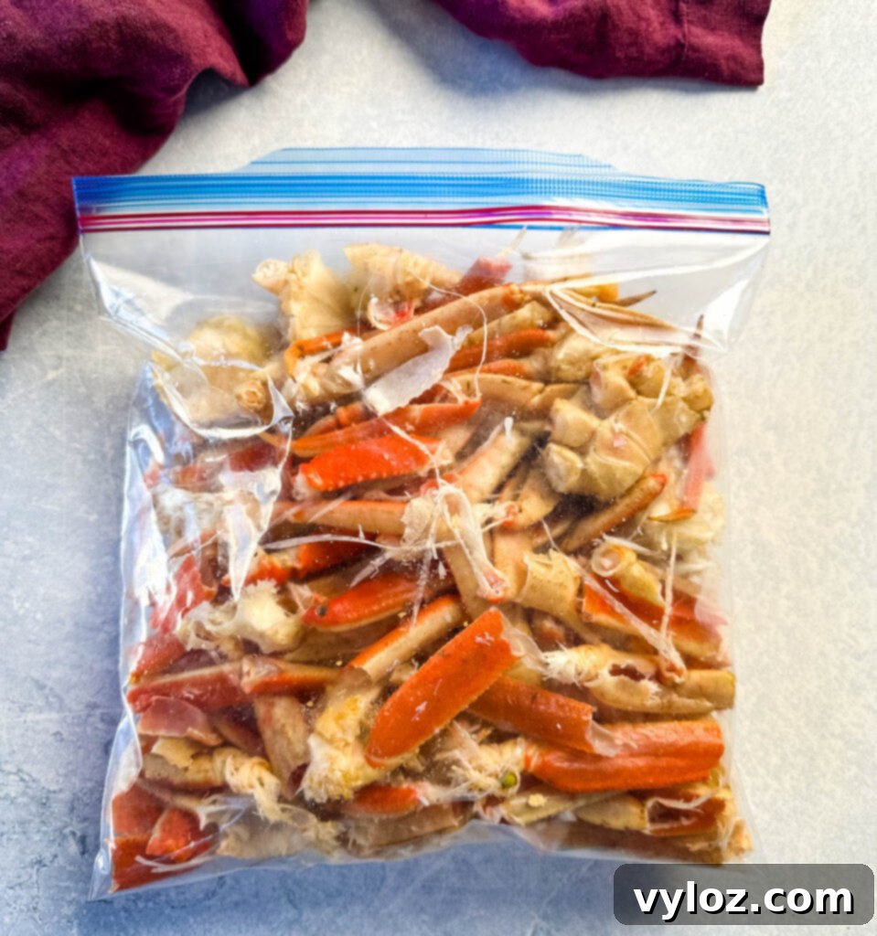 Oceanic Flavor Base 5 Crab shells neatly stored in a plastic Ziploc bag, ready for making homemade seafood stock.