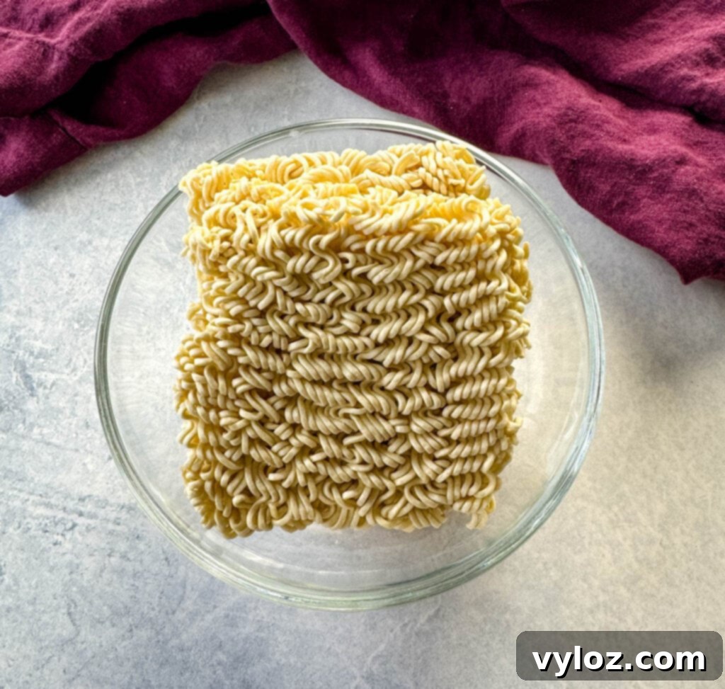 dry ramen noodles in a glass bowl
