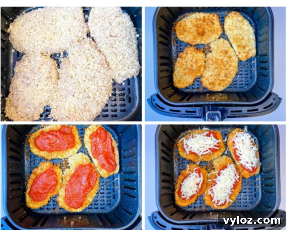 collage photo of air fryer chicken parmesan
