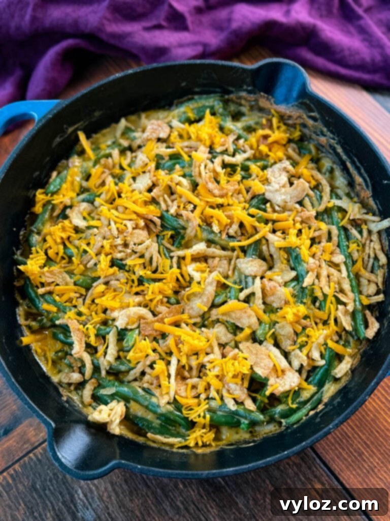 Creamy Green Bean Delight 11 unbaked green bean casserole without canned cream of mushroom soup in a skillet