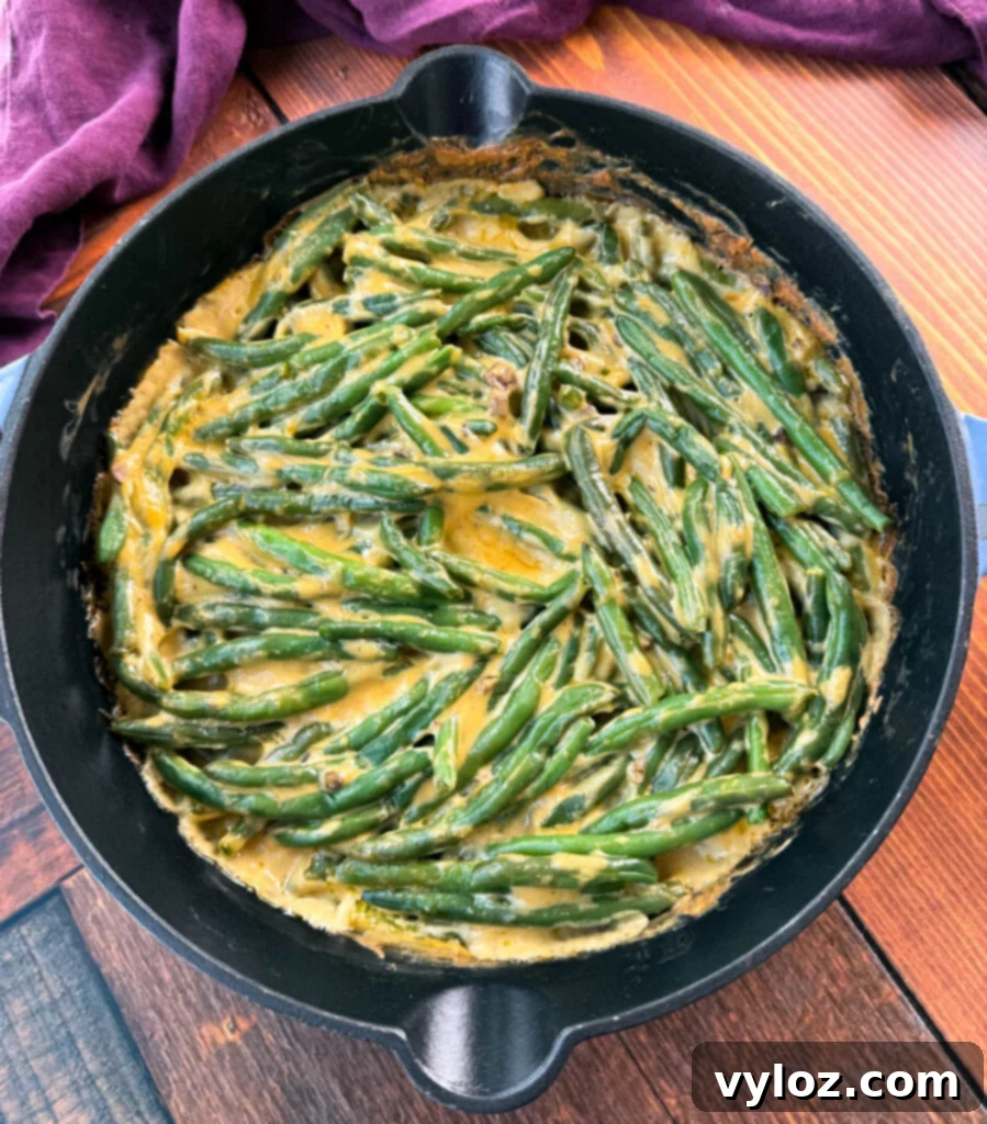 Creamy Green Bean Delight 10 unbaked green bean casserole without canned cream of mushroom soup in a skillet