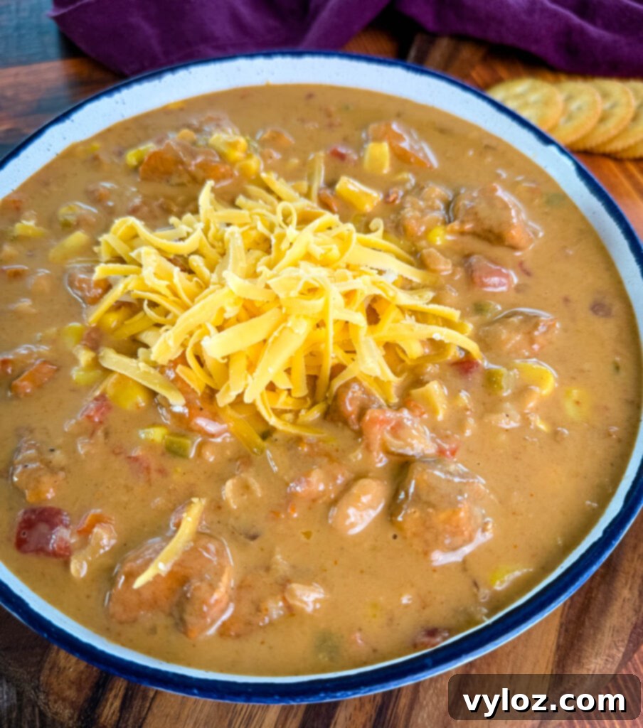 Protein-Packed Chicken Chili 2 high protein chicken chili in a white bowl with grated cheese