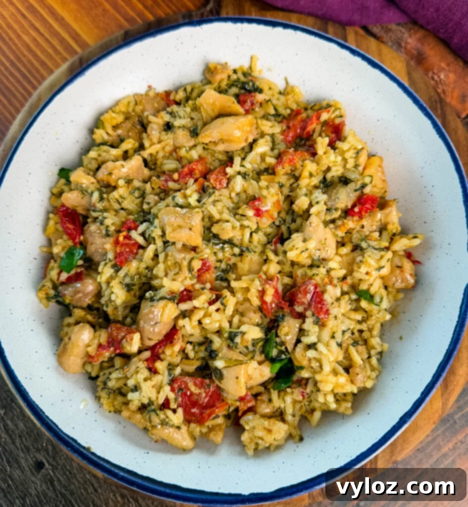 marry me chicken and rice in a white bowl