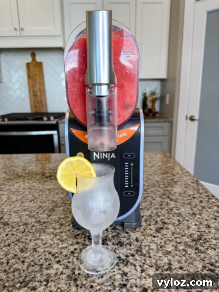 chilled glass in front of Ninja slushi machine