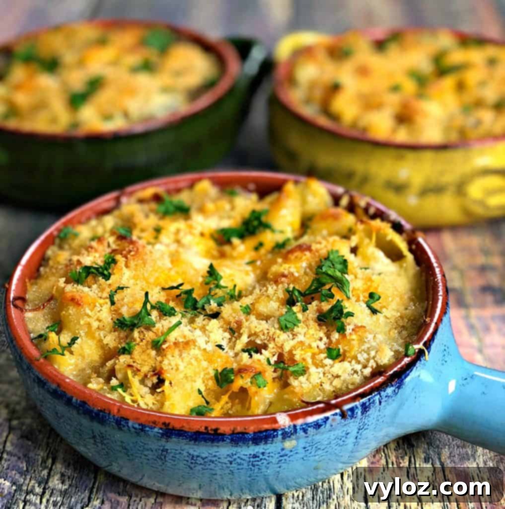 Caramelized Onion Mushroom Mac and Cheese Bake 2 Rich Baked Macaroni and Cheese with Caramelized Onions and Mushrooms on top