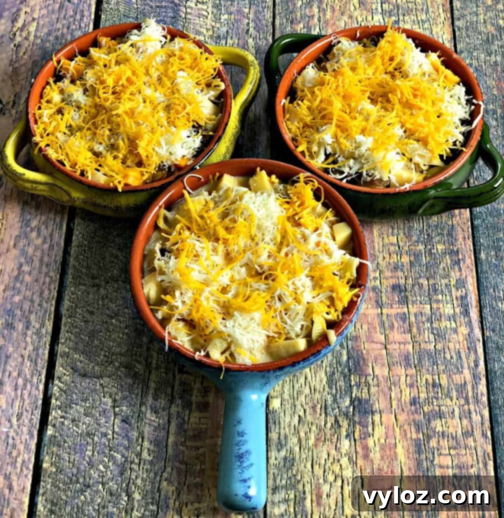 Caramelized Onion Mushroom Mac and Cheese Bake 4 Prepared dish of Southern-Style Baked Macaroni and Cheese, ready for the oven