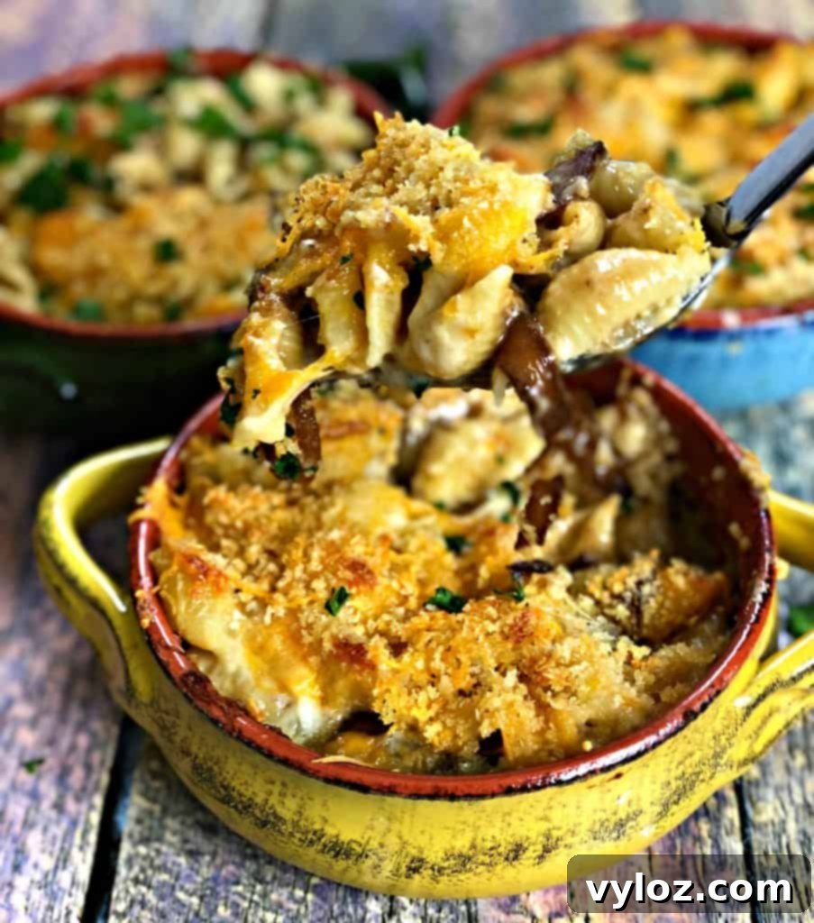 Caramelized Onion Mushroom Mac and Cheese Bake 10 A whole baking dish of bubbling Baked Macaroni and Cheese, ready to serve