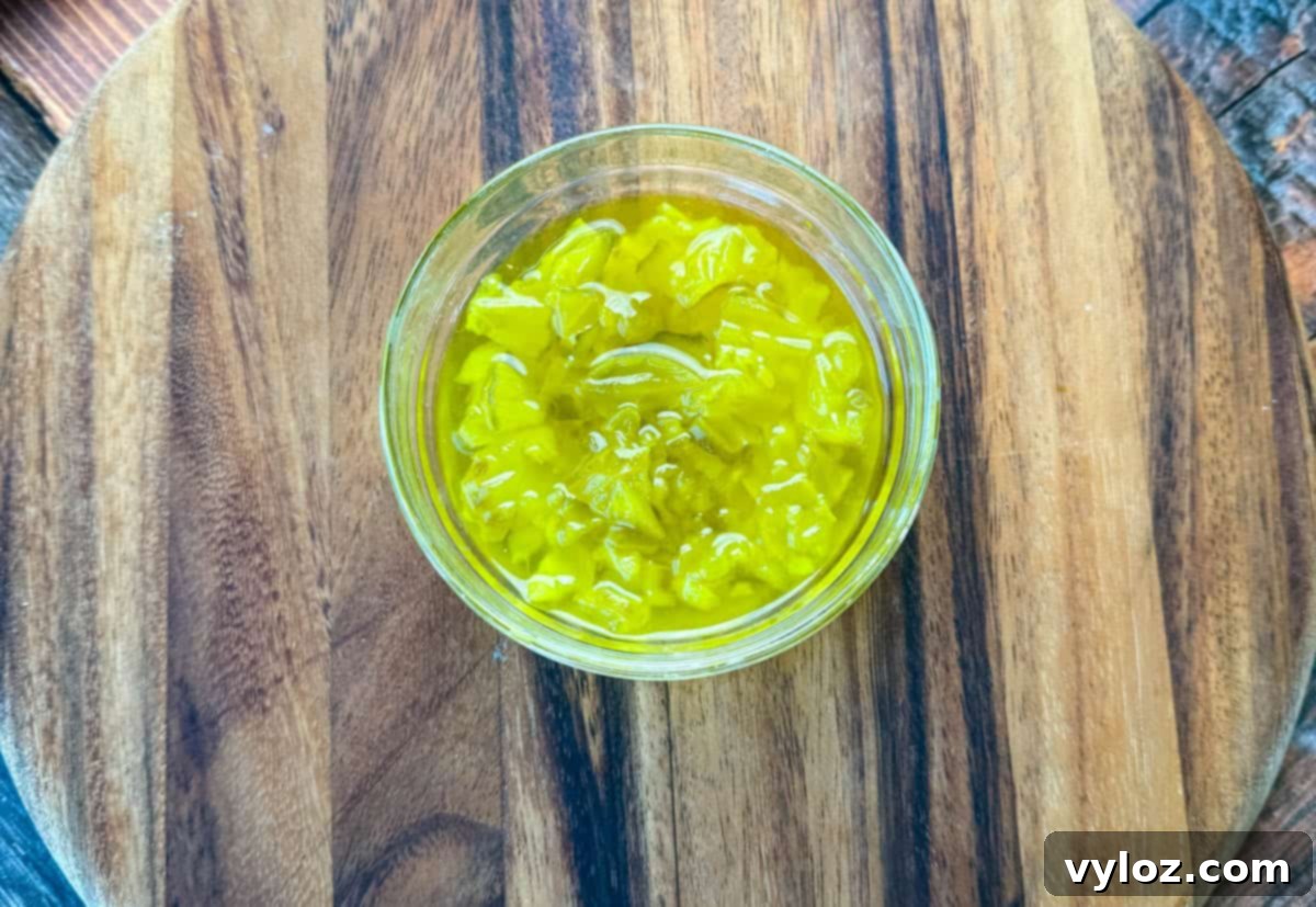 Pickle Lovers' Dream Coleslaw 4 diced pickles in a glass bowl