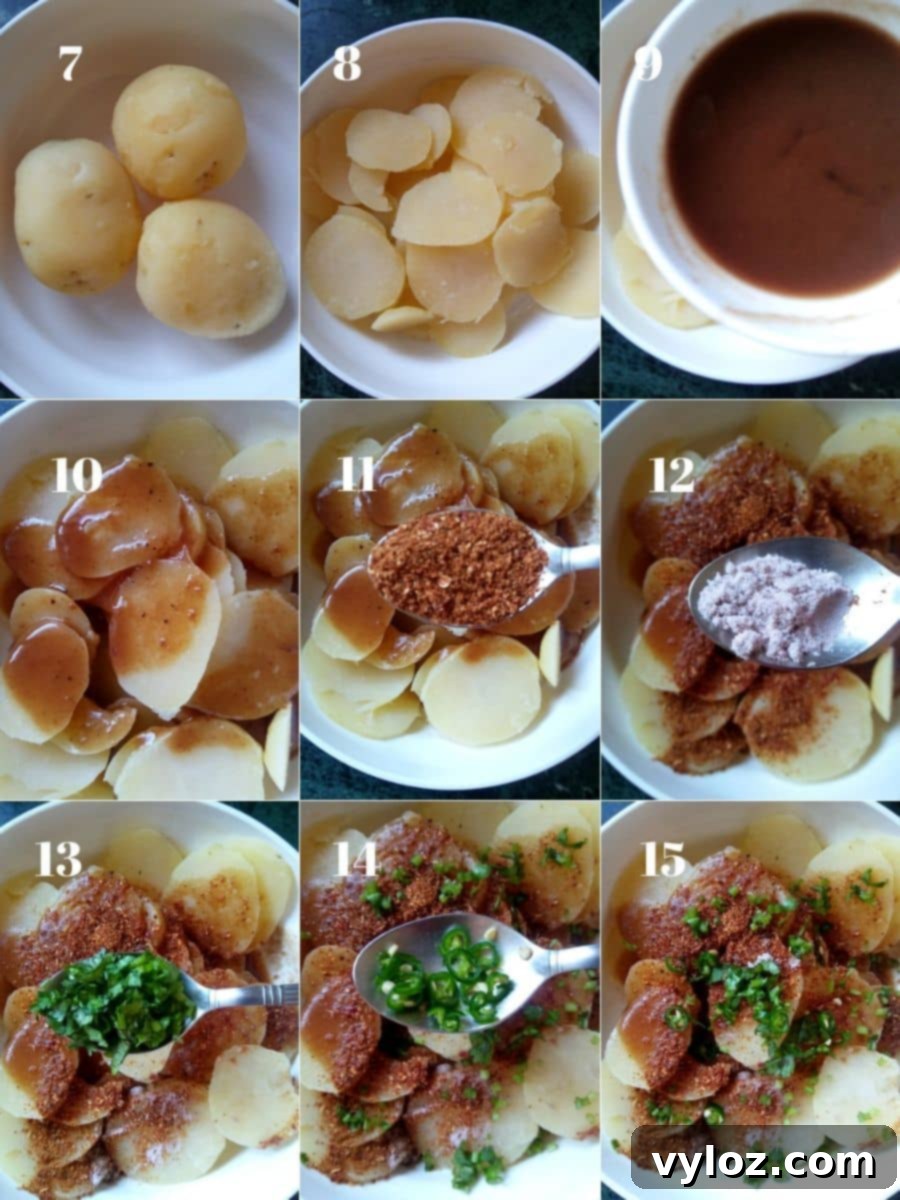 Boiled Potato Chaat Recipe Steps - Mixing Ingredients