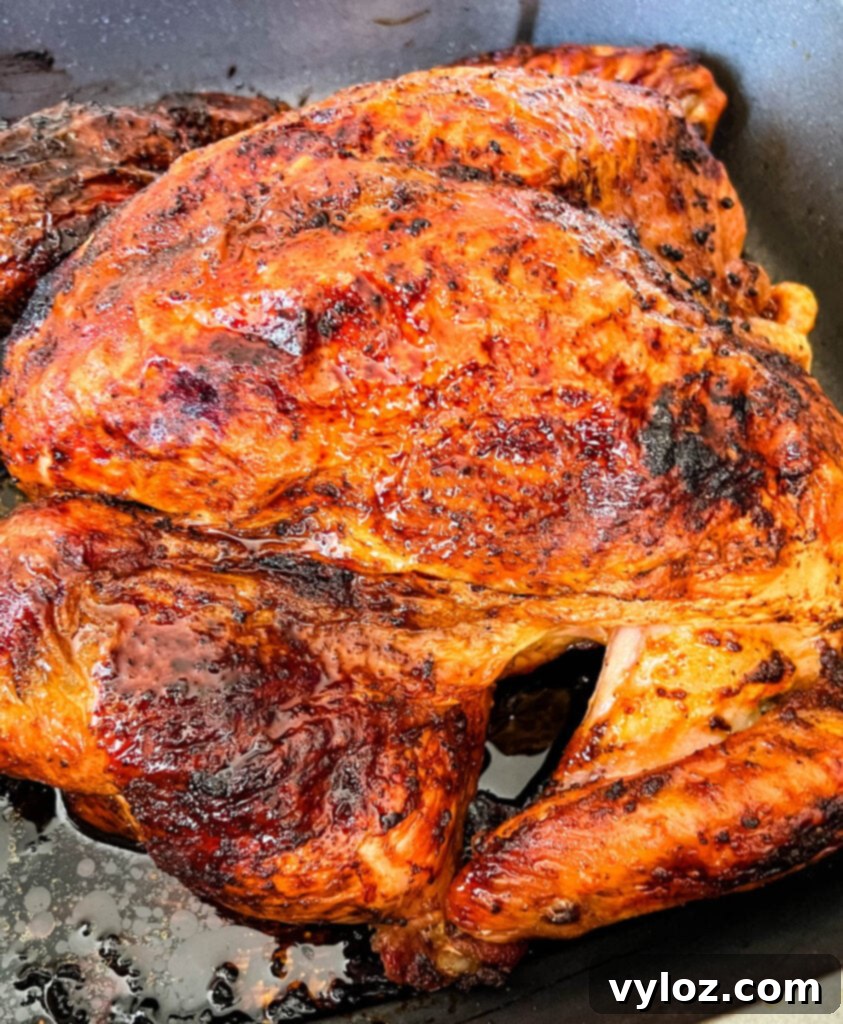 Crispy Skin, Juicy Spatchcock Turkey 10 roasted spatchcocked turkey in a pan