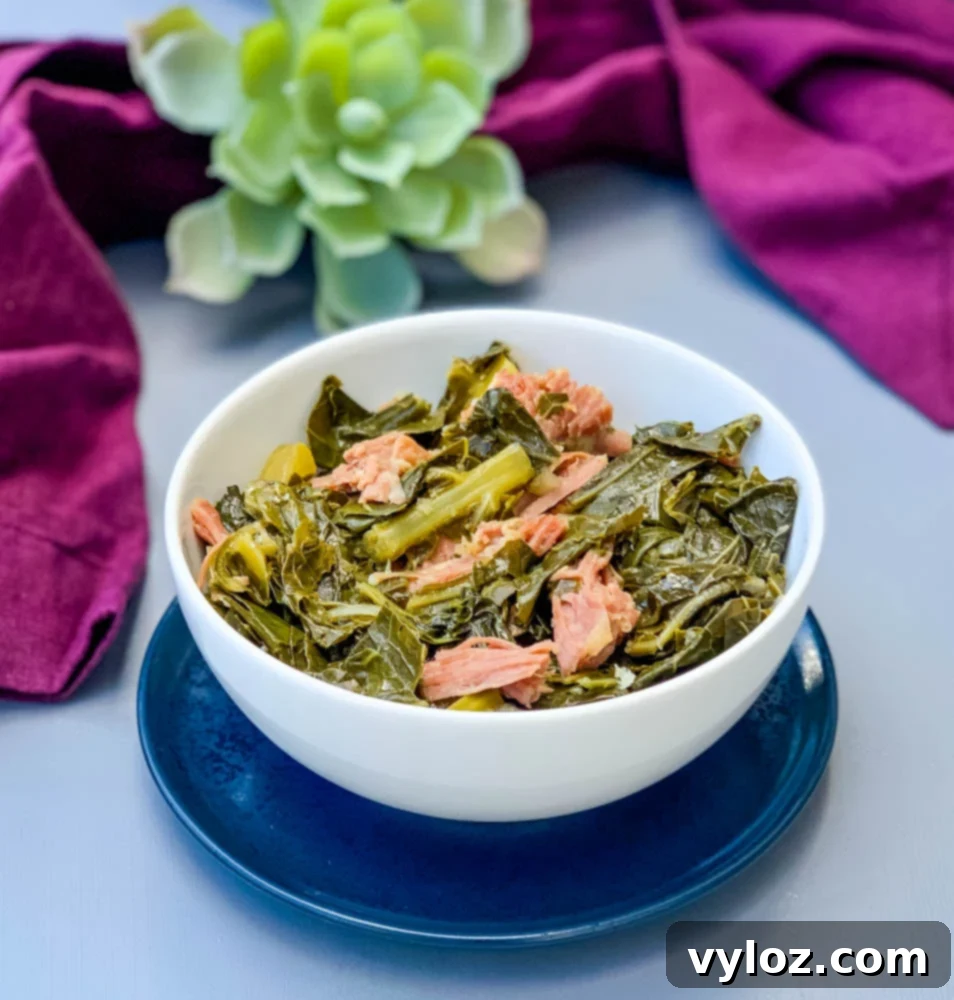 image of collard greens in a white bowl