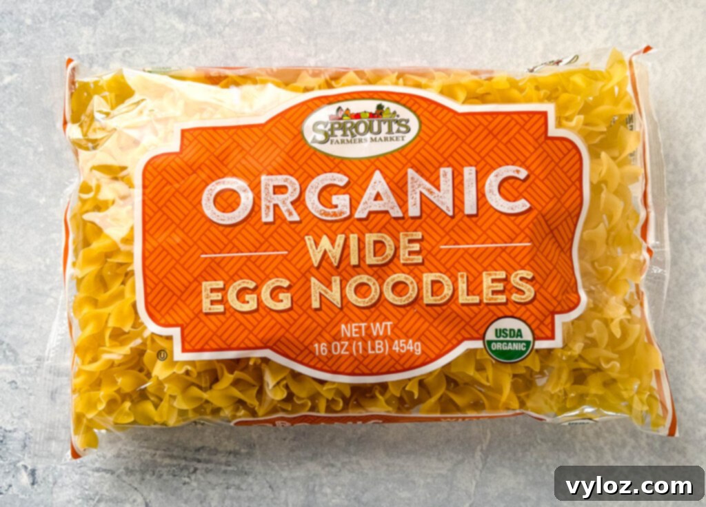 Heartwarming Chicken Noodle Soup 4 A package of organic egg noodles, a key ingredient for the perfect chicken noodle soup, ensuring a tender and flavorful pasta component.