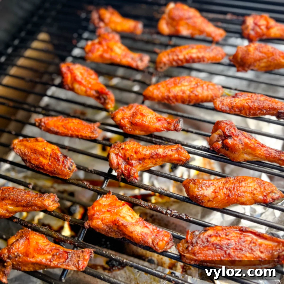 cooked chicken wings on a Traeger smoker pellet grill