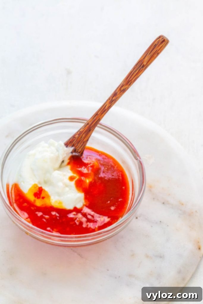 Crispy Air Fryer Bang Bang Shrimp 8 Ingredients for bang bang sauce mixed in a bowl