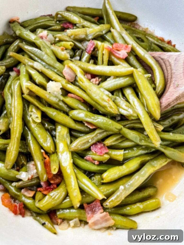 southern green beans in a purple Dutch oven