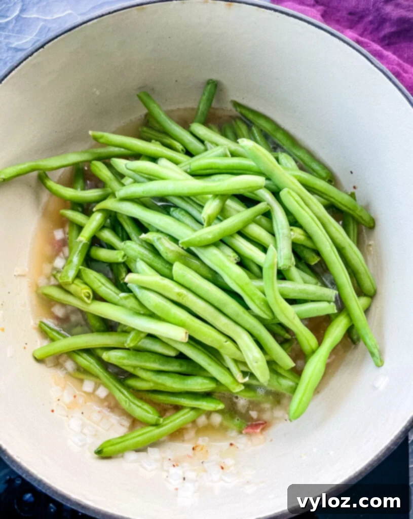 uncooked Southern green beans in a pot
