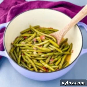 southern green beans in a purple Dutch oven