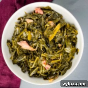 southern collard greens in a white bowl