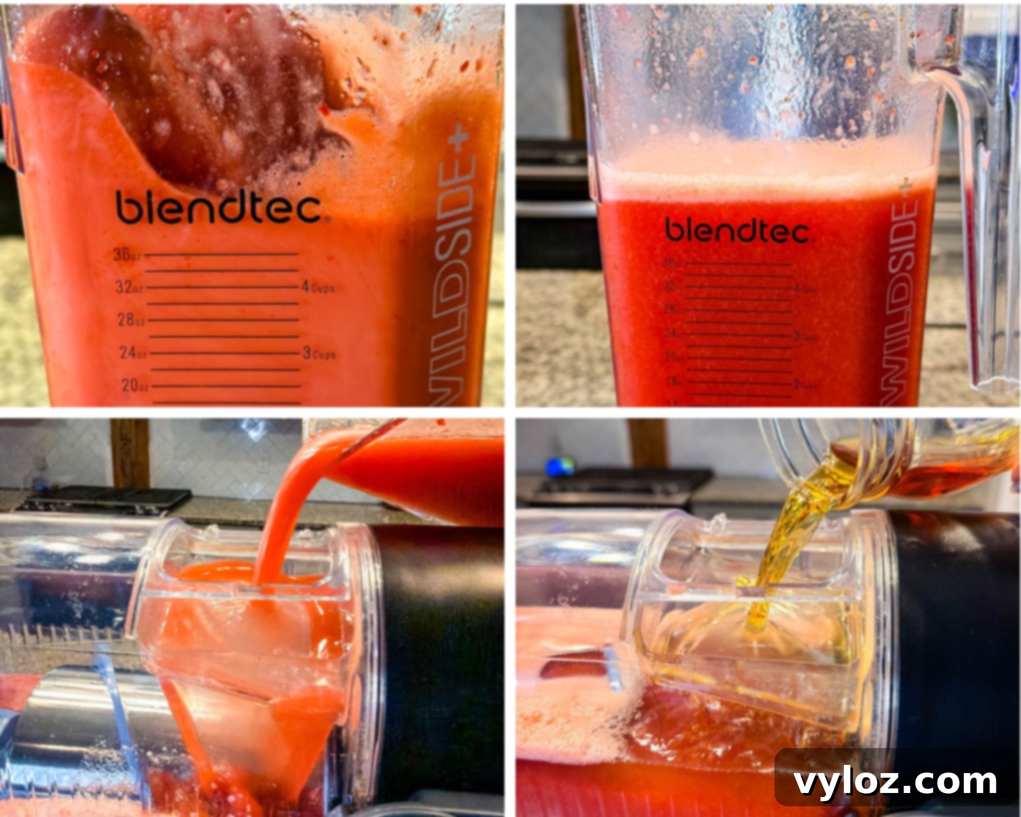 Hennessy Midnight Slush 6 Step-by-step collage showing the Hennessy slushie process: blending strawberries, pouring the red mixture into the Ninja Slushi machine, and adding Hennessy to create the frozen drink.