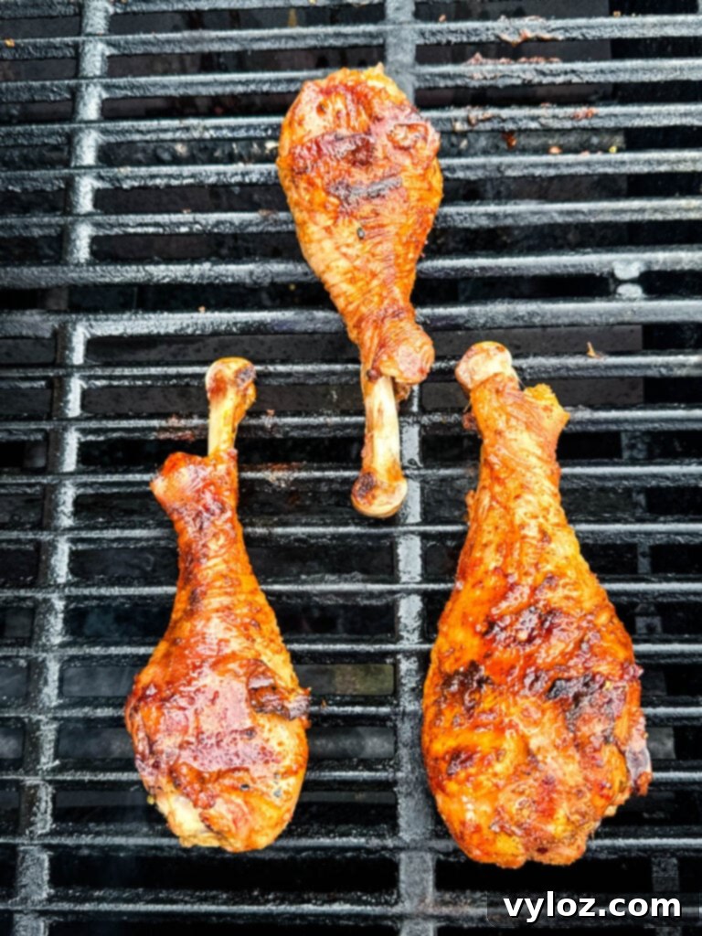 cooked crispy turkey legs on a grill
