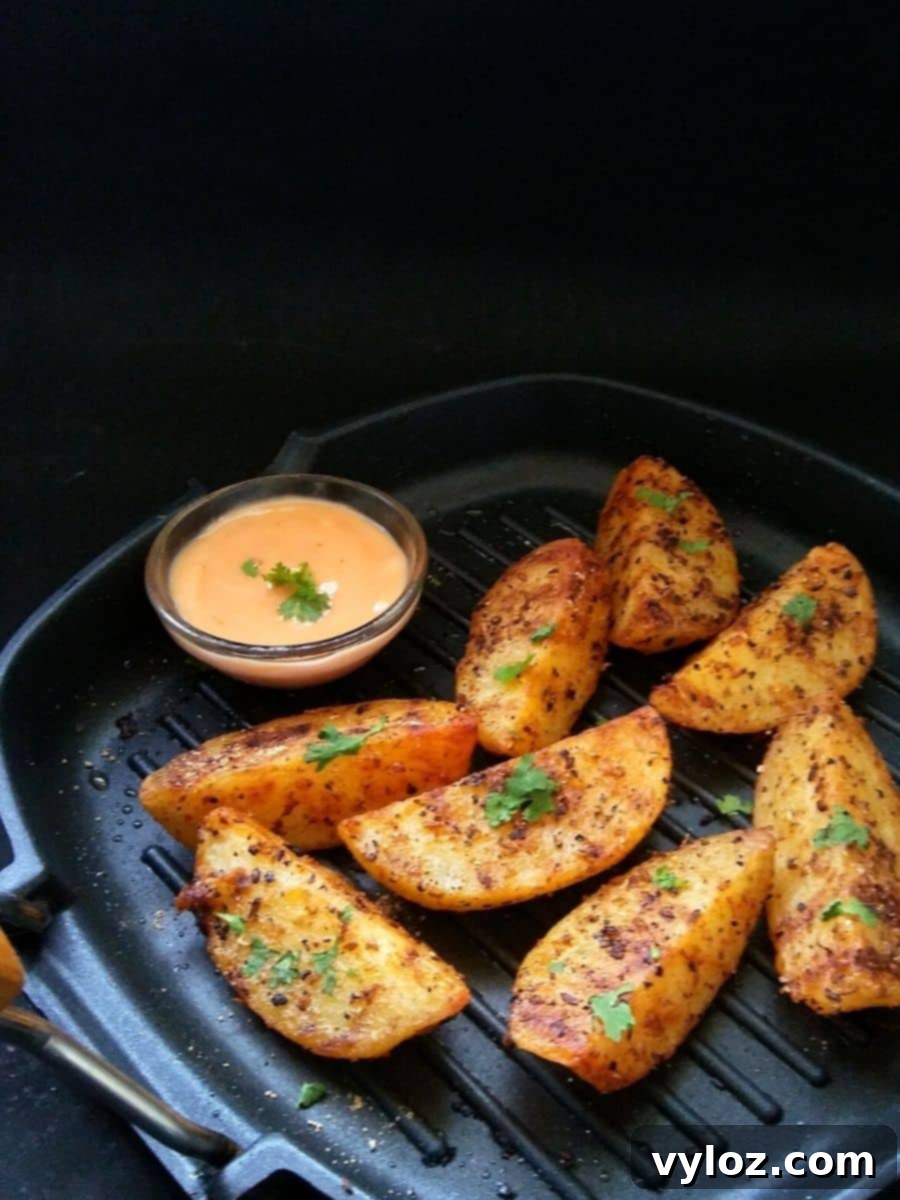 Indian Spiced Grilled Potato Wedges with dipping sauce