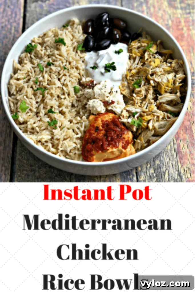 Vibrant Instant Pot Mediterranean Greek Shredded Chicken Brown Rice Bowls 7 instant pot chicken and rice bowls