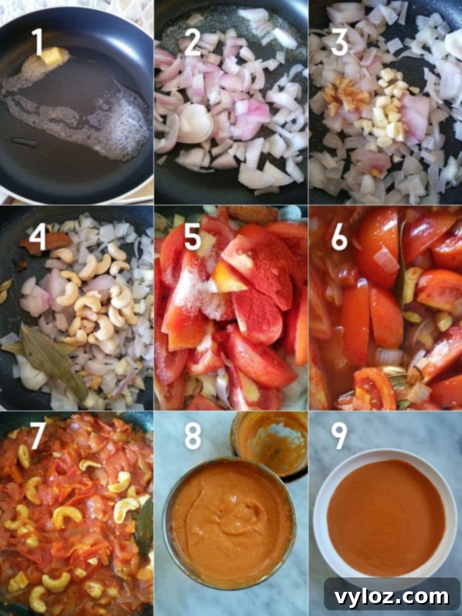 Velvety Indian Butter Chicken Meatballs 3 Preparing butter sauce for Indian Butter Chicken Meatballs, showing simmering tomatoes and spices.