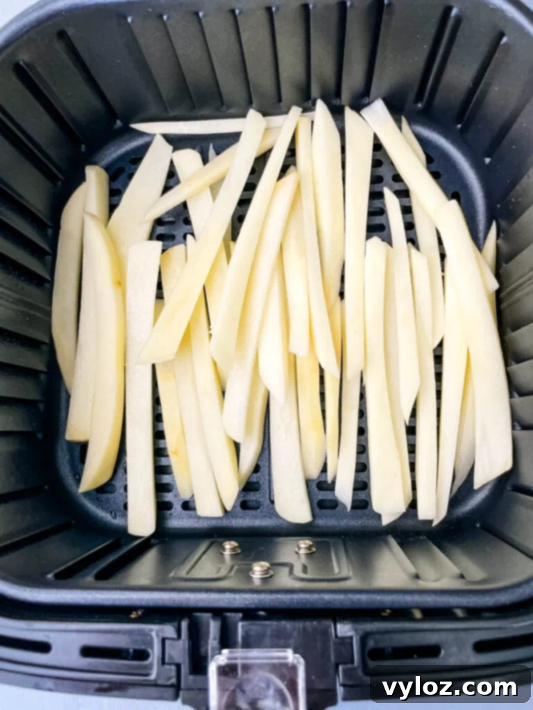 sliced potatoes in an air fryer