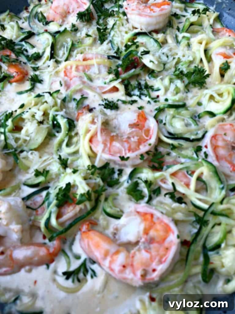 shrimp zucchini noodles close up photo