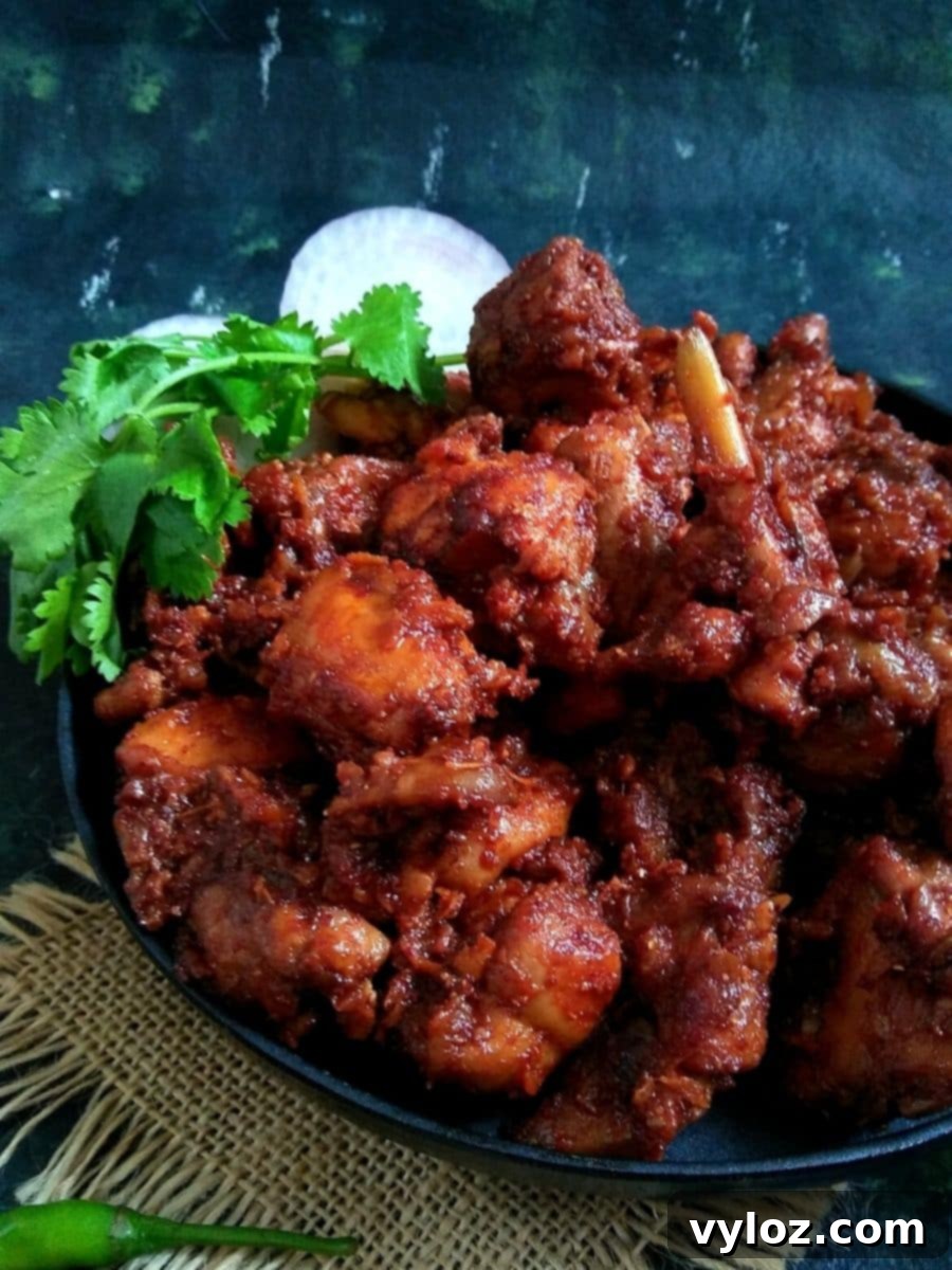 Delicious and spicy Dry Chicken Roast, a traditional Indian chicken fry