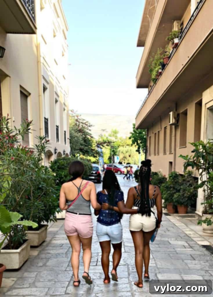 Cobblestone streets and buildings in Plaka, Athens