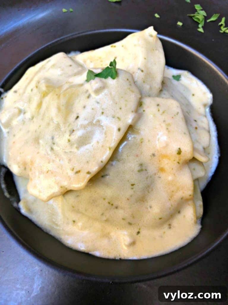 Spinach and ricotta stuffed ravioli pasta dish