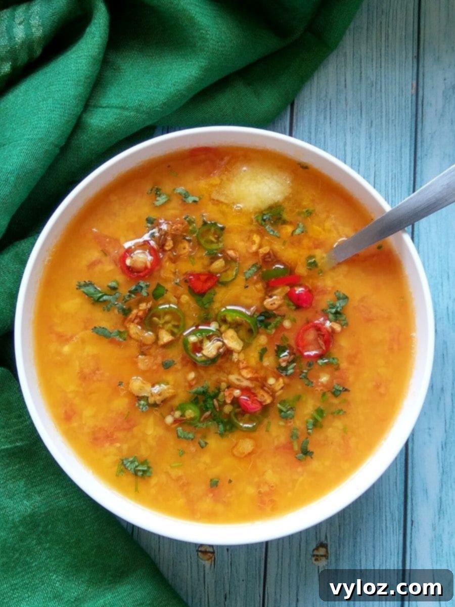 Delicious Toor Dal, freshly prepared and garnished with tempering.