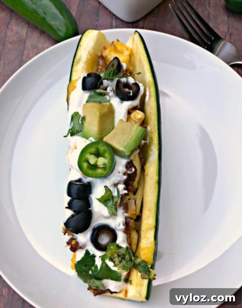 zucchini nachos with olives and sour cream