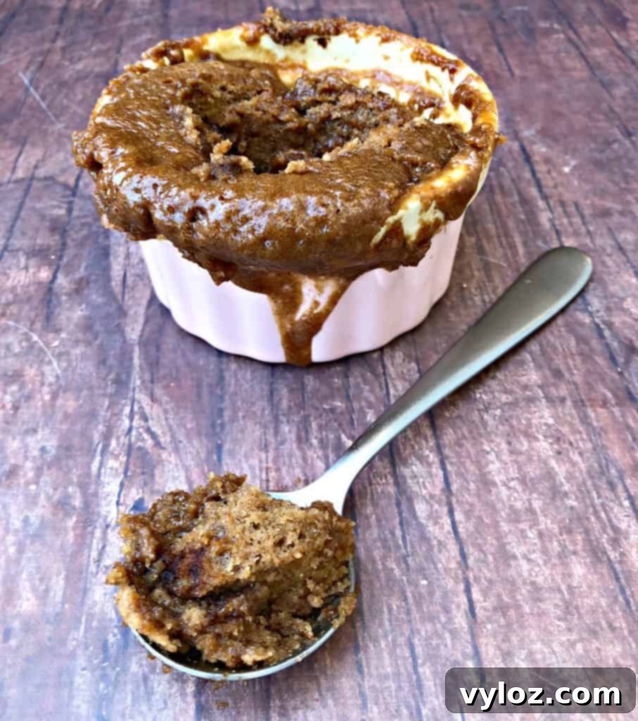 Instant Keto Chocolate PB Mug Cake 8 A half-portion of keto peanut butter chocolate chip mug cake, emphasizing mindful eating.