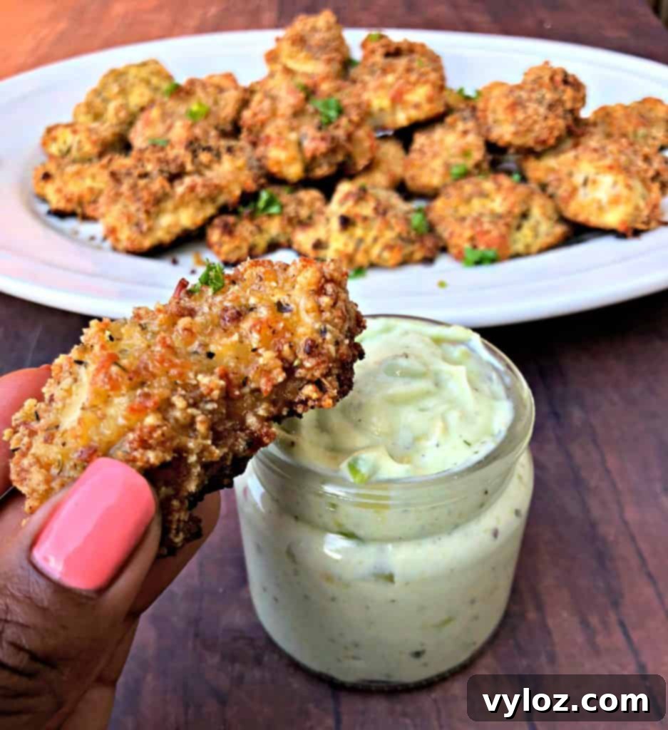 Keto bacon chicken nuggets with a side of avocado ranch dipping sauce