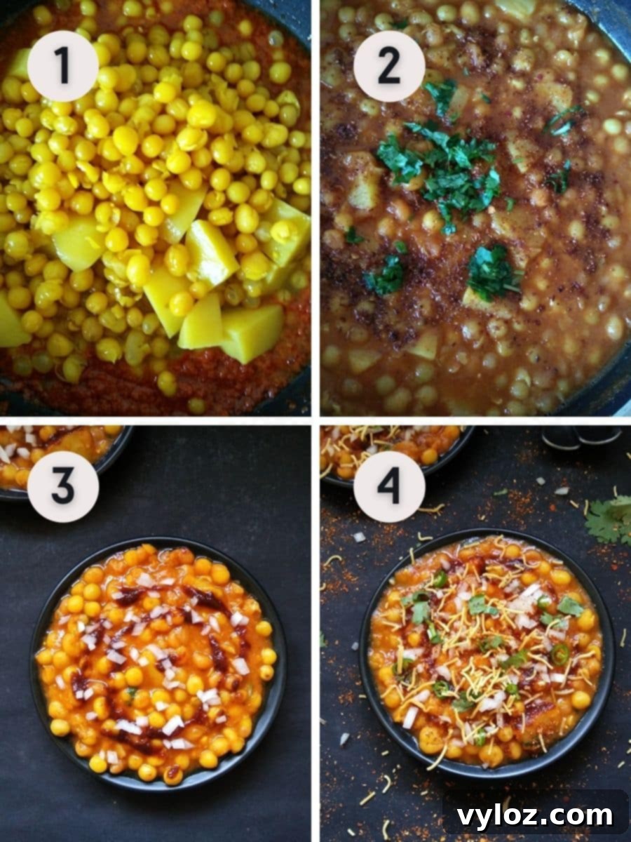 Individual serving plates filled with white matar gravy, ready for toppings.