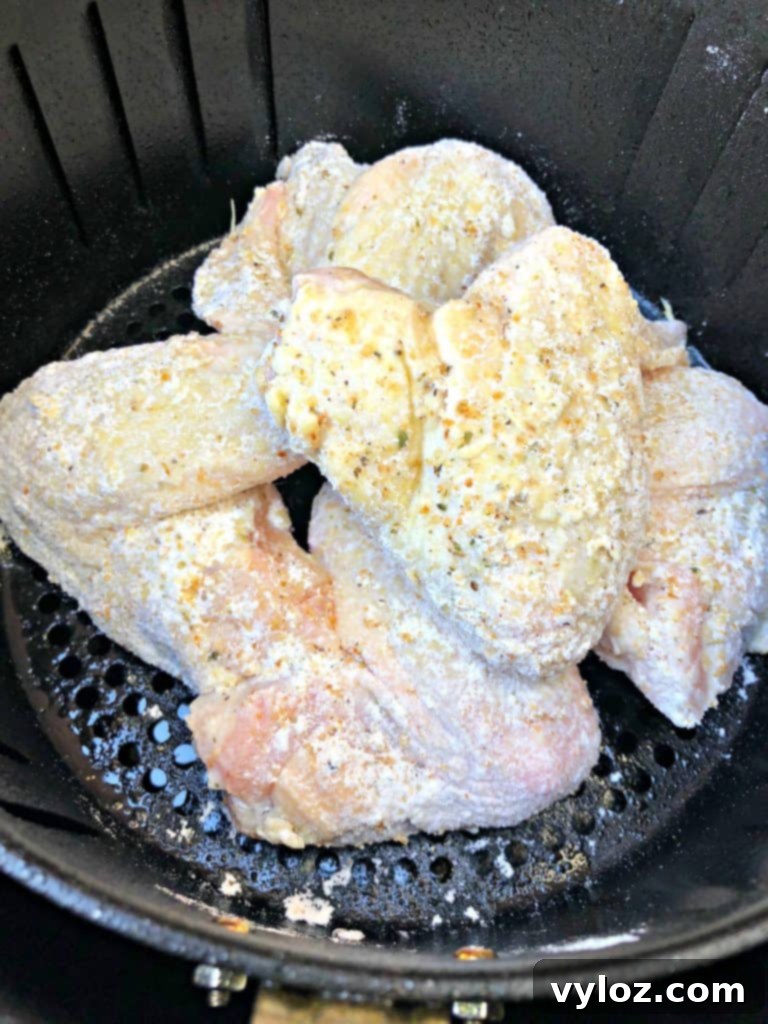 Crispy Air Fryer Buttermilk Fried Chicken 10 floured chicken wings in air fryer