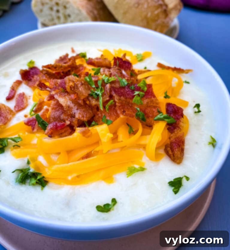 Loaded Instant Pot Baked Potato Soup 10 A final shot of Instant Pot potato soup with generous toppings in three serving bowls